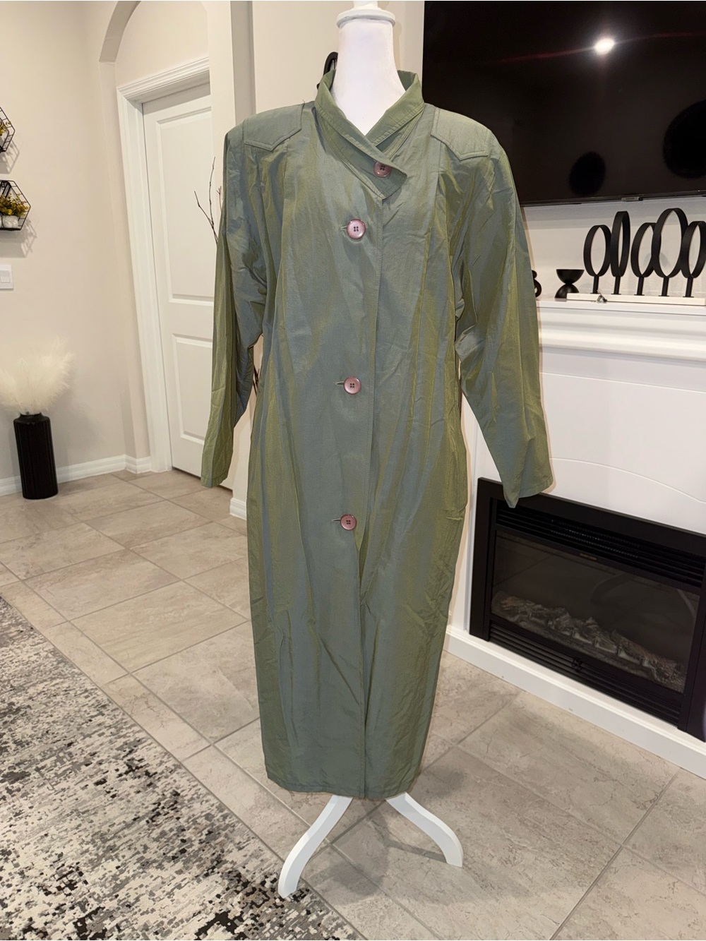 Lightweight Mint Green Long Trench Coat by Gil Bret Size XL